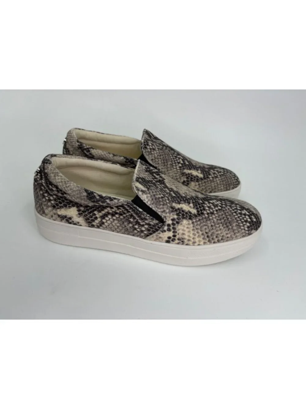 Steve Madden Gills Natural Textile Snake Slip-On Sneakers 9.5 M Taupe Gray